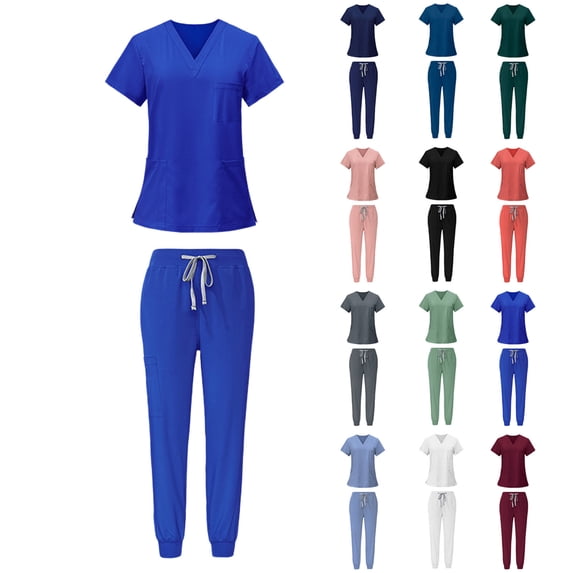 Purcolt Scrubs Sets for Men Lightweight Stretchy Crew Neck Tops and Elastic Waisted Pants with Multi Pocket Jogger Suit for Nurse Esthetician Workwear