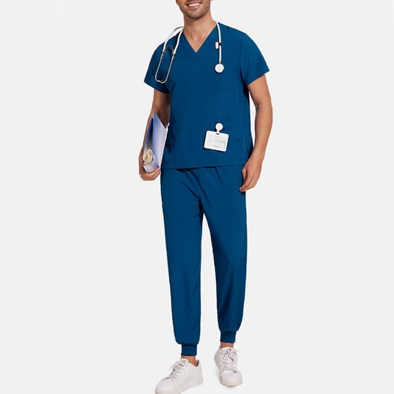 Purcolt Scrubs Sets for Men Lightweight Stretchy Crew Neck Tops and Elastic Waisted Pants with Multi Pocket Jogger Suit for Nurse Esthetician Workwear