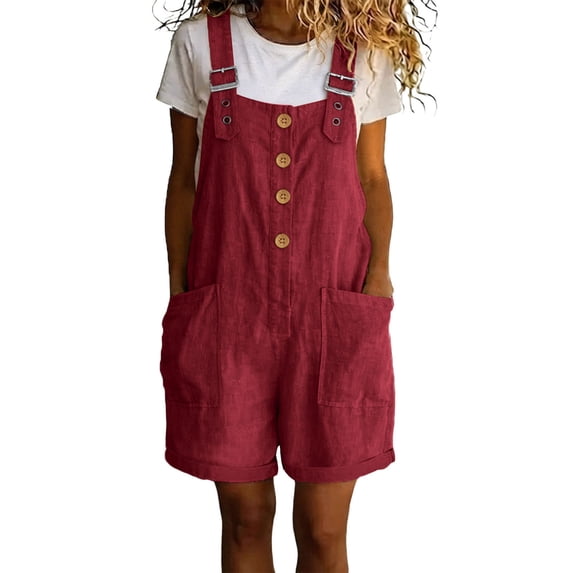Purcolt Short Overalls for Women Summer Casual Square Neck Adjustable Strap Button Down Baggy Bib Jumpsuit Comfort Loose Fit Wide Leg Romper With Pockets