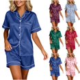 thumbnail image 1 of Purcolt Silk Pajamas for Women Satin Button Up Pajama Sets Cute Sleepwear Loungewear 2 Piece Pjs Set, 1 of 7