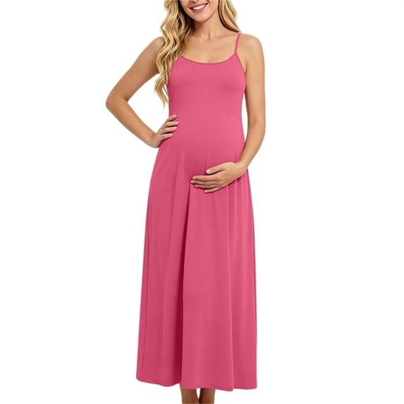 Purcolt Spaghetti Strap Cami Dress for Pregnancy Sleeveless Summer Midi Dresses Maternity Lounge Maxi Sundress