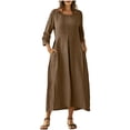 thumbnail image 1 of Purcolt Summer Dresses for Women 3/4 Sleeve Cotton Linen Midi Dress Casual Pleated Crew Neck Sundress Flowy A Line Dress for Beach Vacation Party, 1 of 9