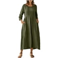 thumbnail image 1 of Purcolt Summer Dresses for Women 3/4 Sleeve Cotton Linen Midi Dress Casual Pleated Crew Neck Sundress Flowy A Line Dress for Beach Vacation Party, 1 of 9