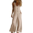 thumbnail image 1 of Purcolt Summer Jumpsuits for Women Button Down Sleeveless Casual Jumpers Loose Wide Legs Rompers Overalls with Pockets, 1 of 9