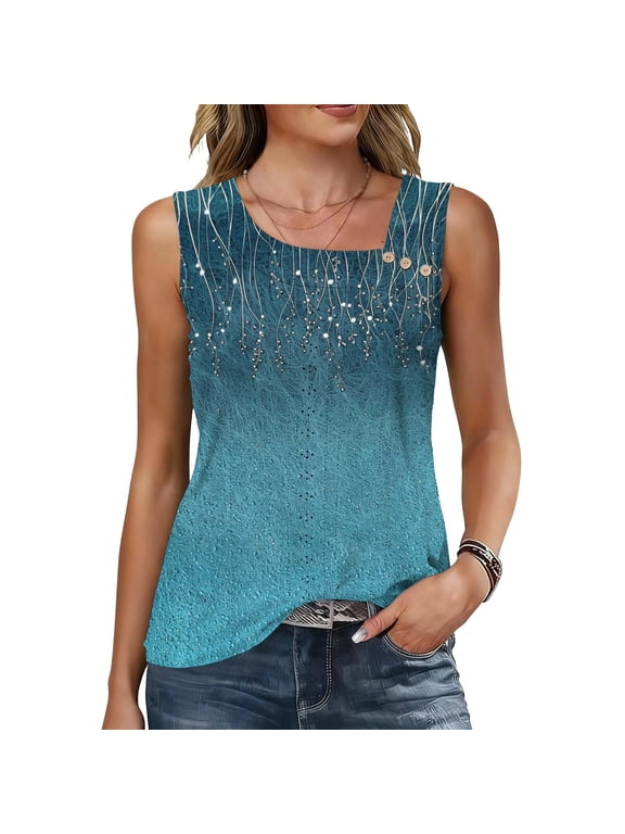 Tank Tops for Women Summer Breathable Eyelet Square Neck Sleeveless Shirts Dress Casual Loose Fit Tunics Tees Tops