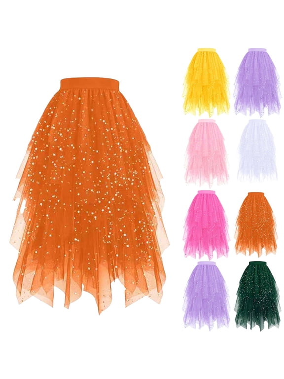 Tulle Skirts for Women High Elastic Waist Midi Long Tutu Skirt A-Line Mesh Tiered Layered Fairy Skirt Wedding Party Skirts