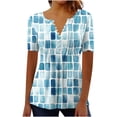 thumbnail image 1 of Purcolt Tunic Tops for Women Loose Fit Dressy Button V Neck Shirts Short Sleeve Tshirt Retro Print Summer Blouse, 1 of 5