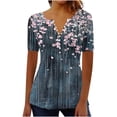 thumbnail image 1 of Purcolt Tunic Tops for Women Loose Fit Dressy Button V Neck Shirts Short Sleeve Tshirt Retro Print Summer Blouse, 1 of 5