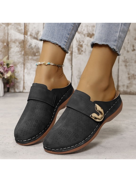 Women Clogs Shoes Summer Breathable Slides Closed Toe Arch Support Sandals with Buckle for Walking Travel Vaction
