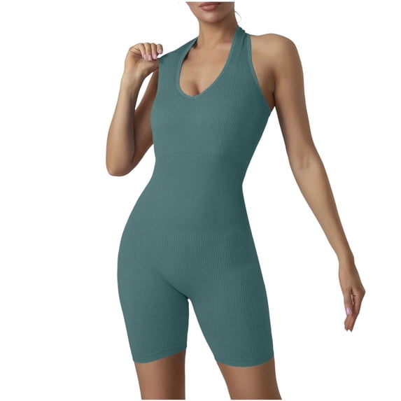 Purcolt Women Open Back Halter Shapewear Bodysuit Comfort Stretchy Ribbed Butt Lifting Jumpsuit Tummy Control Bodycon Athletic Outfit for Workout Gym Yoga