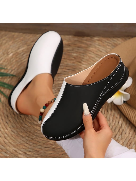 Women Summer Clogs Comfort Round Closed Toe Non Slip Slippers Casual Slip On Arch Support Nurse Shoes