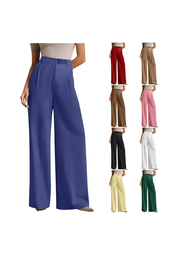 Women Wide Leg Dress Pants Dressy Casual Wrinkle Free High Waist Suit Pants Stretchy Comfort Business Trousers for Work Office