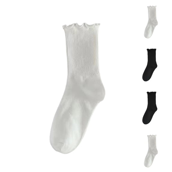 Purcolt Women's 1PC Ruffle Trim Ribbed Crew Socks Comfort Breathable Knit Mid Calf Socks with Scalloped Top for Casual School Work and Dress Wear