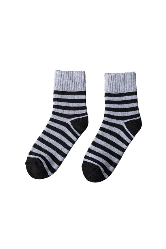 Women's 1PC Striped Knit Crew Socks Comfortable Thick Ribbed Cuff Mid Calf Socks for Casual Work and Daily Wear