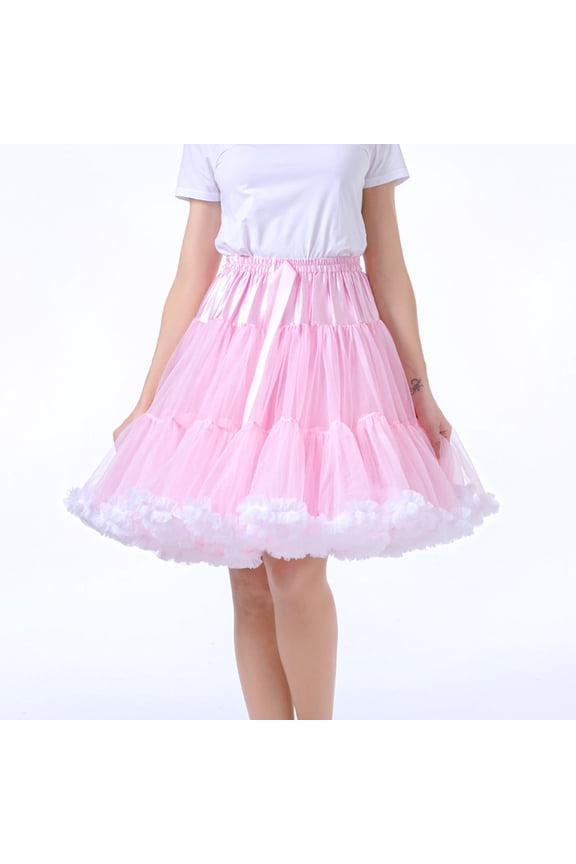 Women's 50s Vintage Petticoat Furry Trim Puffy Tulle Tutu Skirt Elastic Waist Princess Ballet Dance Pettiskirts Underskirt Party Cosplay Skirt