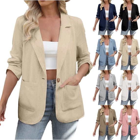Purcolt Women's Blazer Jackets Lightweight Casual Long Sleeve Single Button Work Office Blazers Outerwear with Pockets