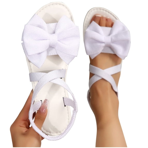 Purcolt Women's Bow Crisscross Sandals Cute Comfort Open Toe Non Slip Flat Sandals Dressy Summer Beach Ankle Strap Dress Shoe