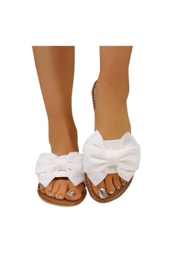 Women's Bow Flat Sandals Soft Round Toe Slides Open Toe Summer Slippers Comfortable Cute Slip On Sandals for Beach, Wedding, Vacati On