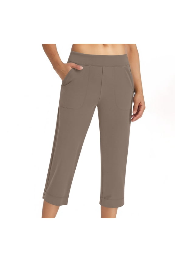 Women's Capri Pants Soft Tummy Control High Waist Workout Sweatpants Summer Causal Cropped Pants Lounge Pants with Pockets