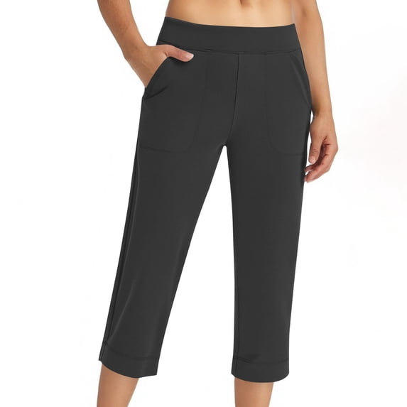 Purcolt Women's Capri Pants Soft Tummy Control High Waist Workout Sweatpants Summer Causal Cropped Pants Lounge Pants with Pockets