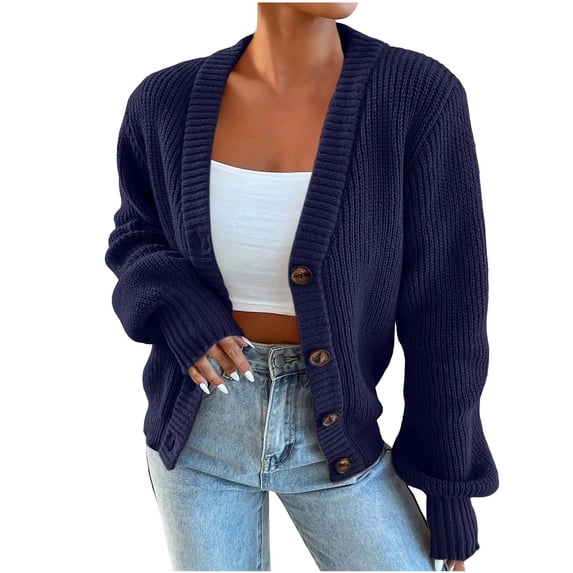 Purcolt Women's Chunky Knit Open Front Cardigan Sweaters V Neck Button Down Loose Short Cardigan Fall Outerwear Coats