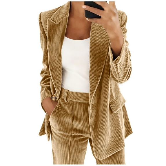 Purcolt Women's Corduroy Blazers Open Front Long Sleeve Notched Lapel Work Office Suit Jackets Business Casual Cardigan Jacket with Pockets