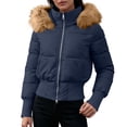 thumbnail image 1 of Purcolt Women's Cropped Puffer Jacket with Furry Hood Long Sleeve Full Zip Warm Winter Coats Casual Thick Outerwear, 1 of 8