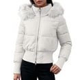 thumbnail image 1 of Purcolt Women's Cropped Puffer Jacket with Furry Hood Long Sleeve Full Zip Warm Winter Coats Casual Thick Outerwear, 1 of 8