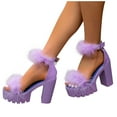 thumbnail image 1 of Purcolt Women's Faux Fur Chunky Heel Sandals Casual Funny Open Toe Fuzzy Ankle Strap Block Heel Pumps for Wedding Party Club, 1 of 9