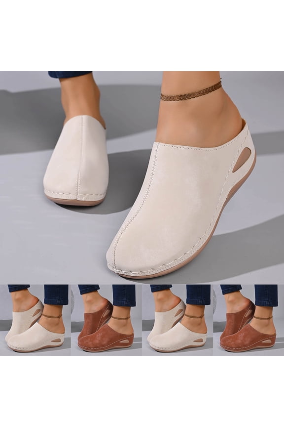 Women's Faux PU Leather Clogs Comfort Round Closed Toe Slip On Shoes with Arch Support for Indoor Outdoor