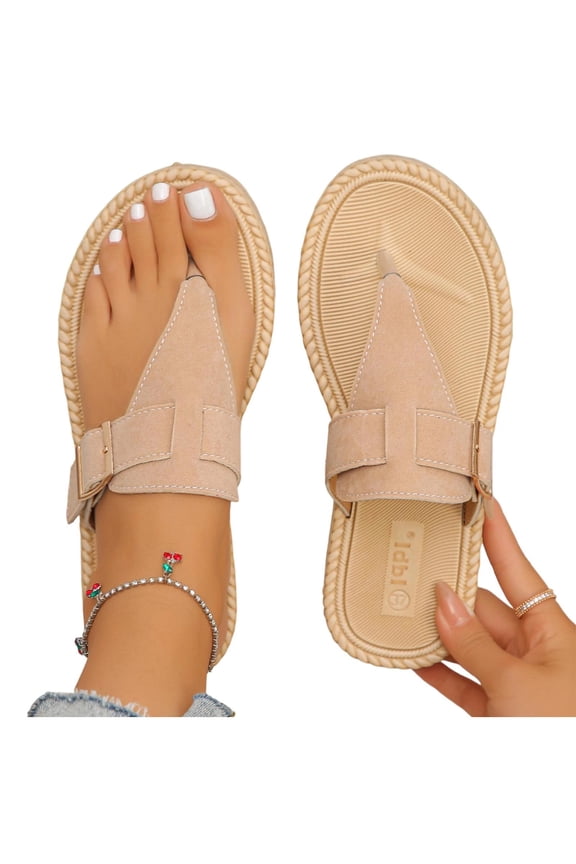 Women's Flip Flops Summer Beach Slip On Open Toe Th Ong Dressy Casual Imitati On Straw Weaving N On Slip Flat Sandals