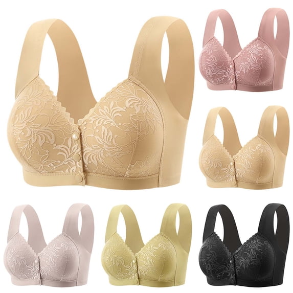 Purcolt Women's Floral Lace Front Closure Bra Wirefree Post-Surgery Bra Full Coverage Everyday Bra Comfortable Snap Closing Bras, 36-46BC
