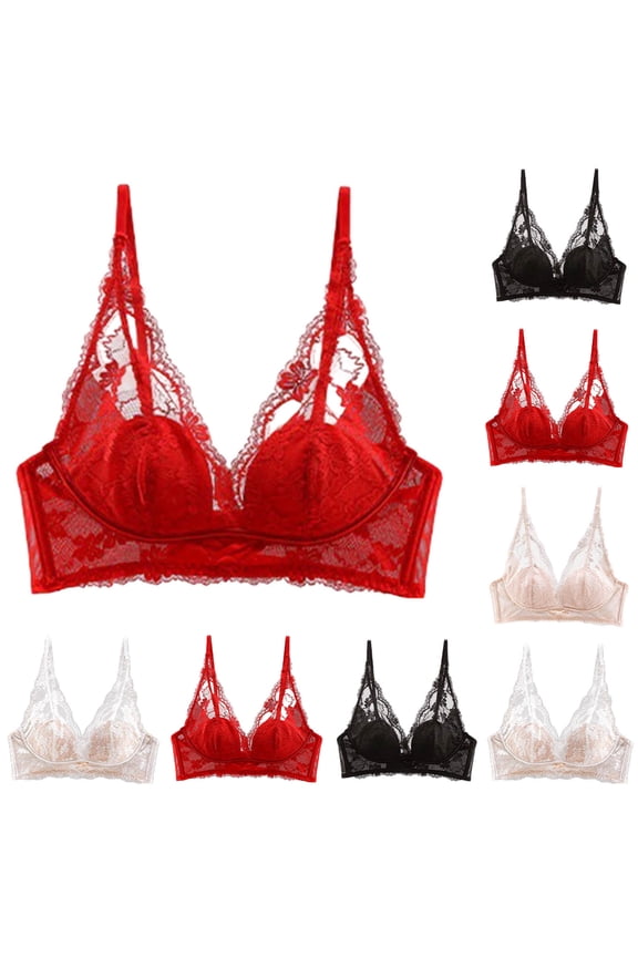 Women's Floral Lace Triangle Bralettes Lightly Padded Wirefree Bra Unlined Lingerie Bra with Support and Lift, S-XL
