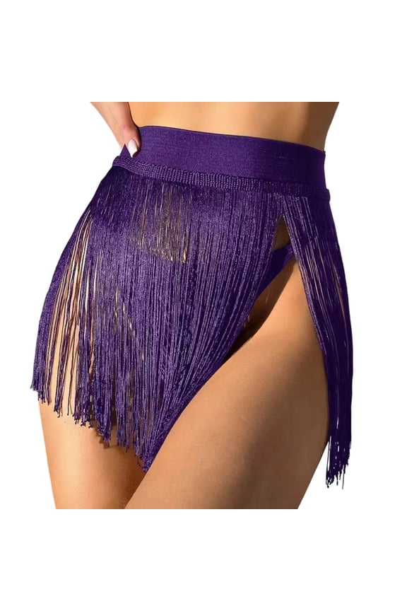 Women's Fringe Wrap Swimsuit Coverup, High Waist Boho Beach Sarong Skirt Bathing Suit Cover Up for Swimwear, Dance Hip Scarf Tassels Wrap Skirts Metallic Rave Festival Party Costume