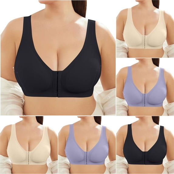 Purcolt Women's Front Closure Bras Full Coverage Mastectomy Comfort Seamless Wireless Everyday Bras Post Surgery Bras for Women, M-5XL