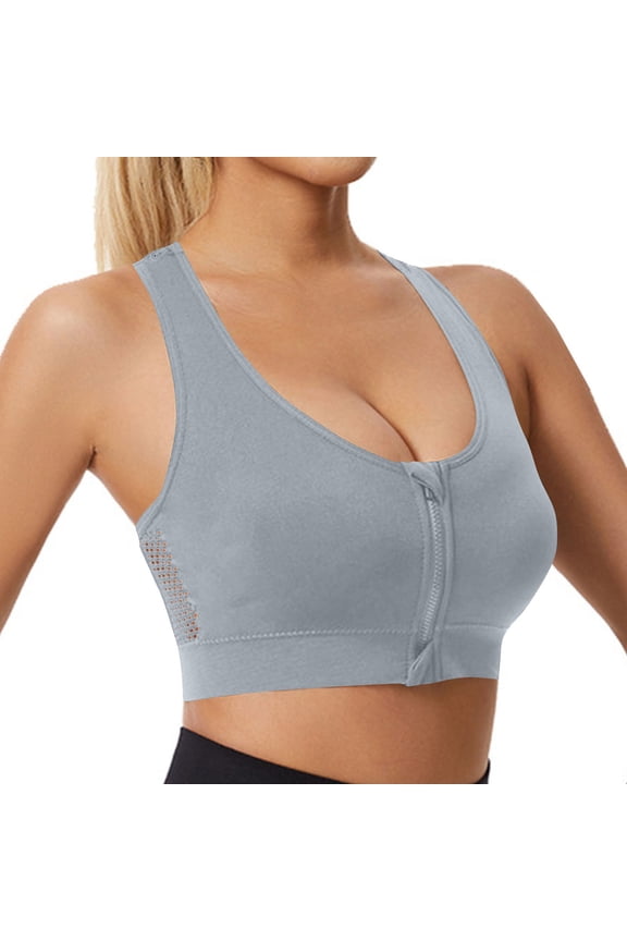 Women's Front Zipper Racerback Sports Bra, High Support Mesh Breathable Workout Running Yoga Bra, Wirefree Post-Surgery Comfort Everyday Bra