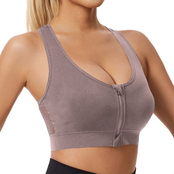 Purcolt Women's Front Zipper Racerback Sports Bra, High Support Mesh Breathable Workout Running Yoga Bra, Wirefree Post-Surgery Comfort Everyday Bra
