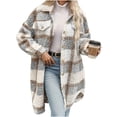 thumbnail image 1 of Purcolt Women's Fuzzy Fleece Long Jackets Flannel Plaid Trench Coat Cozy Lapel Button Down Sherpa Cardigan Outwear, 1 of 6