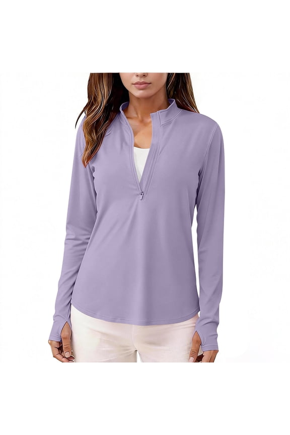 Women's Golf Long Sleeve Workout Tops V Neck UPF 50+ Sun Protection Quick Dry Lightweight Active Tennis Shirts