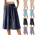 thumbnail image 1 of Purcolt Women's High Waist Wide Leg Culottes Elastic Waist Cropped Palazzo Pants Summer Casual Loose Fit Capri Pants with Pockets, 1 of 7
