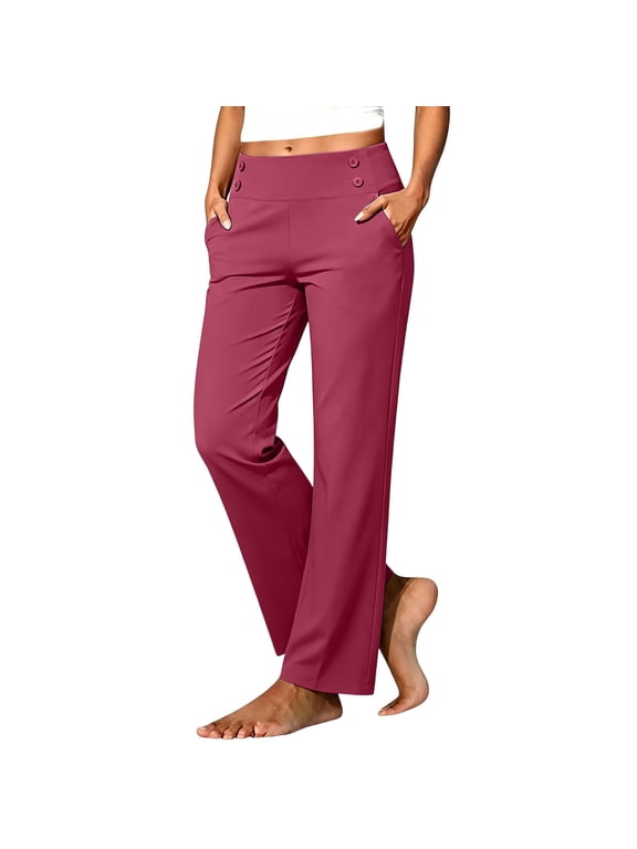 Women's High Waisted Golf Pants Straight Leg Pull On Trousers with Angled Side Pockets for Work, Walking, Travel and Casual Everyday Wear