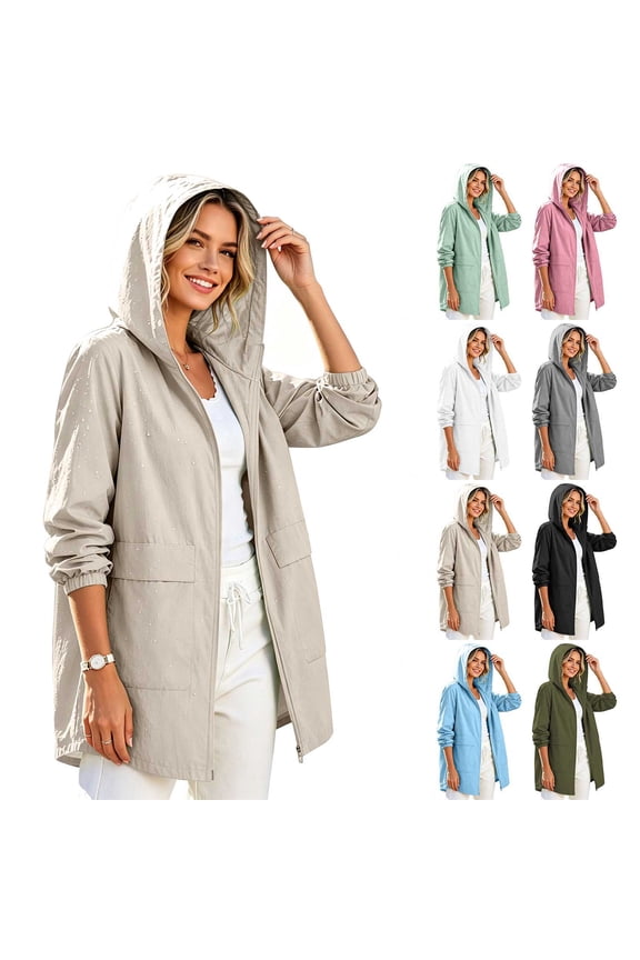 Women's Hooded Softshell Jacket, Lightweight Windbreaker Outdoor Coat with Pockets for Hiking Camping Travel Spring Fall