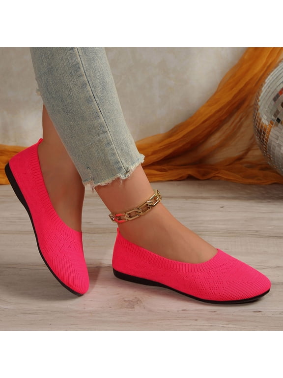 Women's Knit Flat Shoes Casual Breathable Round Toe Shallow Mouth Ballet Flats Soft Slip on Thin Sole Dailywear Dress Shoes