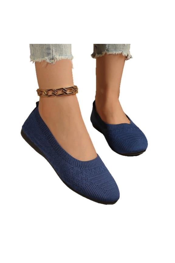 Women's Knit Flat Shoes Casual Breathable Round Toe Shallow Mouth Ballet Flats Soft Slip on Thin Sole Dailywear Dress Shoes