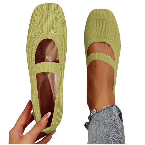 Purcolt Women's Knit Flats Shoes Breathable Casual Square Toe Summer Ballet Shoes Comfortable Dressy Mary Jane Flats Dailywear Walking Shoes