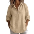 thumbnail image 1 of Purcolt Women's Linen Button Shirt Long Sleeve Loose Blouse with Pocket for Summer Travel Beach Work Outfits Solid Work Business Casual Tops, 1 of 6