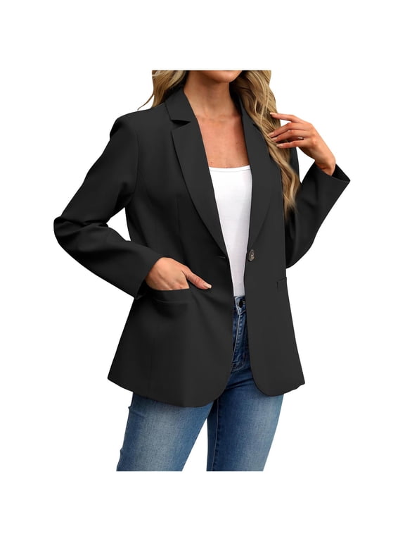 Women's Long Sleeve Blazer Dressy Casual Lapel Collared Single Button Work Office Suit Jacket for Business Wedding Party