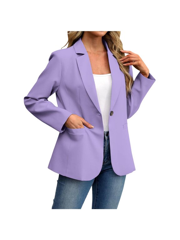 Women's Long Sleeve Blazer Dressy Casual Lapel Collared Single Button Work Office Suit Jacket for Business Wedding Party