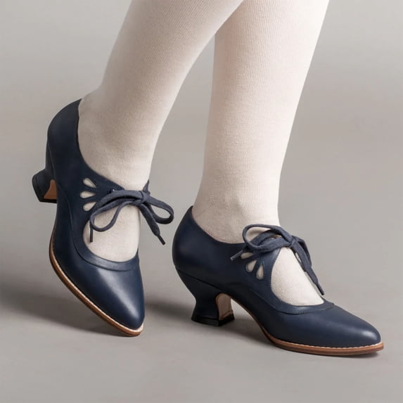 Purcolt Women's Mary Jane Shoes Vintage Cute Pointed Toe Block Heel Pumps Dressy Cutout Lace Up Shoes for Wedding Party Club