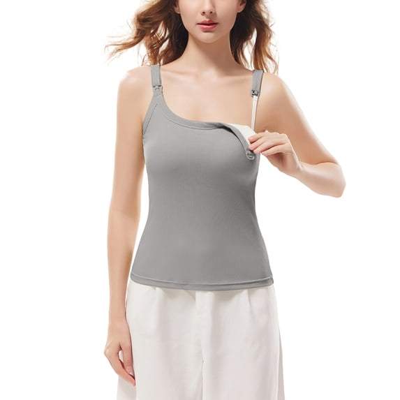 Purcolt Women's Maternity Nursing Cami Tank Top with Built-in Shelf Bra Sleeveless Comfort Stretch Maternity Shirts Pregnancy Basic Camisole Shirt for Breastfeeding